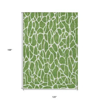 10' X 14' Green And Ivory Geometric Washable Indoor Outdoor Area Rug