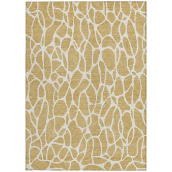5' X 8' Gold And Ivory Geometric Washable Indoor Outdoor Area Rug