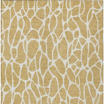 9' X 12' Gold And Ivory Geometric Washable Indoor Outdoor Area Rug