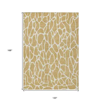 10' X 14' Gold And Ivory Geometric Washable Indoor Outdoor Area Rug