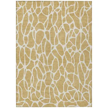 10' X 14' Gold And Ivory Geometric Washable Indoor Outdoor Area Rug