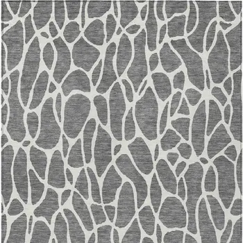 3' X 5' Gray And Ivory Geometric Washable Indoor Outdoor Area Rug