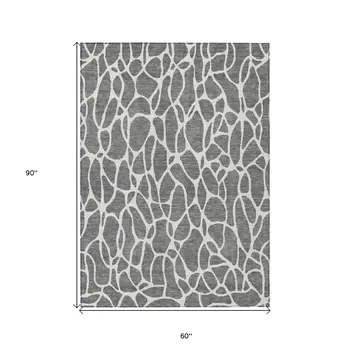 5' X 8' Gray And Ivory Geometric Washable Indoor Outdoor Area Rug