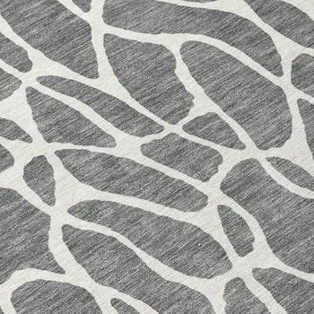 8' Gray And Ivory Round Geometric Washable Indoor Outdoor Area Rug