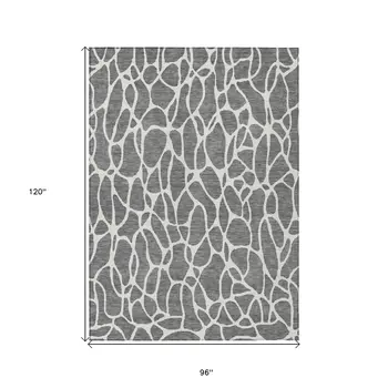 8' X 10' Gray And Ivory Geometric Washable Indoor Outdoor Area Rug