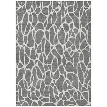 9' X 12' Gray And Ivory Geometric Washable Indoor Outdoor Area Rug