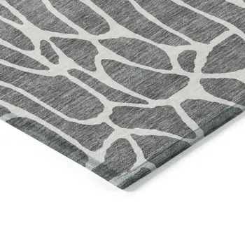 9' X 12' Gray And Ivory Geometric Washable Indoor Outdoor Area Rug