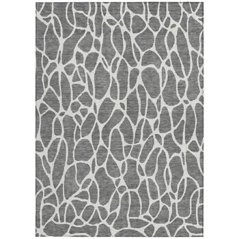 10' X 14' Gray And Ivory Geometric Washable Indoor Outdoor Area Rug