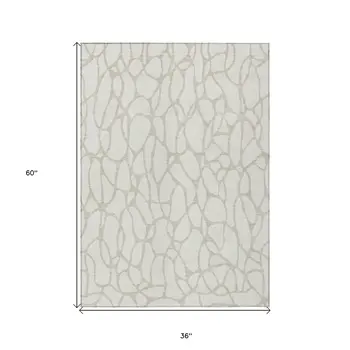3' X 5' Ivory And Beige Geometric Washable Indoor Outdoor Area Rug