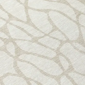 8' Ivory And Beige Round Geometric Washable Indoor Outdoor Area Rug