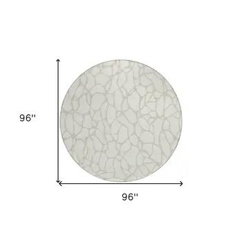 8' Ivory And Beige Round Geometric Washable Indoor Outdoor Area Rug
