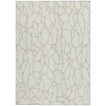 9' X 12' Ivory And Beige Geometric Washable Indoor Outdoor Area Rug
