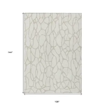 9' X 12' Ivory And Beige Geometric Washable Indoor Outdoor Area Rug
