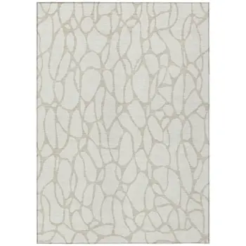 9' X 12' Ivory And Beige Geometric Washable Indoor Outdoor Area Rug