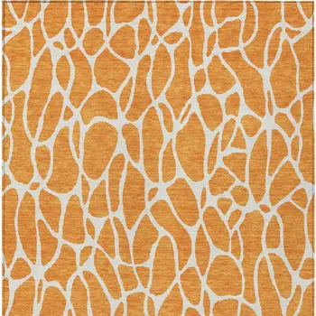 3' X 5' Orange And Ivory Geometric Washable Indoor Outdoor Area Rug
