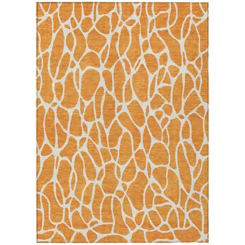 5' X 8' Orange And Ivory Geometric Washable Indoor Outdoor Area Rug