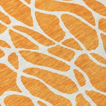 8' Orange And Ivory Round Geometric Washable Indoor Outdoor Area Rug