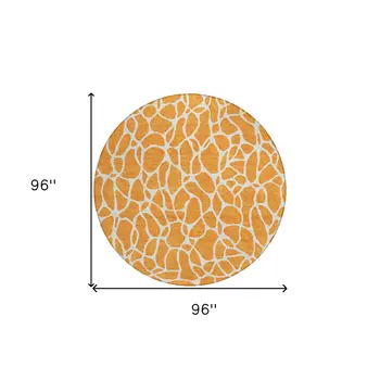 8' Orange And Ivory Round Geometric Washable Indoor Outdoor Area Rug