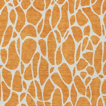 9' X 12' Orange And Ivory Geometric Washable Indoor Outdoor Area Rug