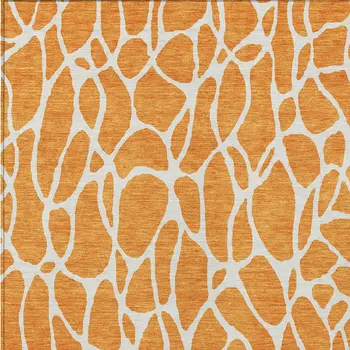 10' X 14' Orange And Ivory Geometric Washable Indoor Outdoor Area Rug