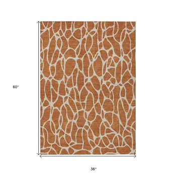 3' X 5' Brown And Beige Geometric Washable Indoor Outdoor Area Rug