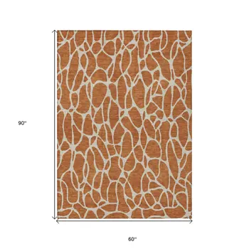 5' X 8' Brown And Beige Geometric Washable Indoor Outdoor Area Rug