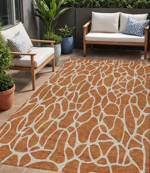 5' X 8' Brown And Beige Geometric Washable Indoor Outdoor Area Rug