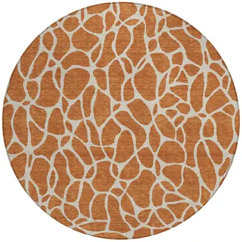 8' Brown And Beige Round Geometric Washable Indoor Outdoor Area Rug