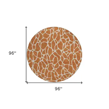 8' Brown And Beige Round Geometric Washable Indoor Outdoor Area Rug