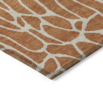 8' X 10' Brown And Beige Geometric Washable Indoor Outdoor Area Rug