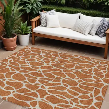 9' X 12' Brown And Beige Geometric Washable Indoor Outdoor Area Rug