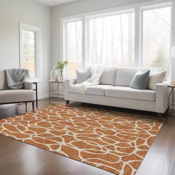 10' X 14' Brown And Beige Geometric Washable Indoor Outdoor Area Rug