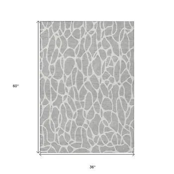 3' X 5' Silver And Ivory Geometric Washable Indoor Outdoor Area Rug