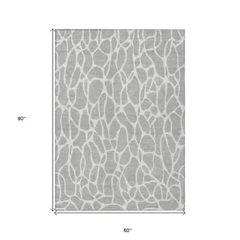 5' X 8' Silver And Ivory Geometric Washable Indoor Outdoor Area Rug