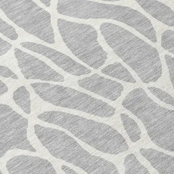 8' Silver And Ivory Round Geometric Washable Indoor Outdoor Area Rug