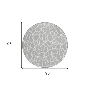8' Silver And Ivory Round Geometric Washable Indoor Outdoor Area Rug