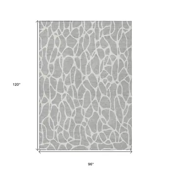 8' X 10' Silver And Ivory Geometric Washable Indoor Outdoor Area Rug