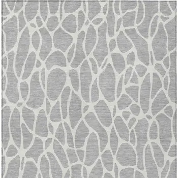 9' X 12' Silver And Ivory Geometric Washable Indoor Outdoor Area Rug