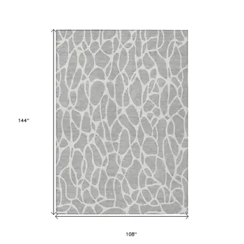 9' X 12' Silver And Ivory Geometric Washable Indoor Outdoor Area Rug