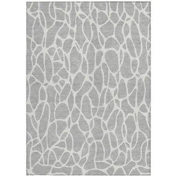 10' X 14' Silver And Ivory Geometric Washable Indoor Outdoor Area Rug
