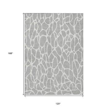10' X 14' Silver And Ivory Geometric Washable Indoor Outdoor Area Rug