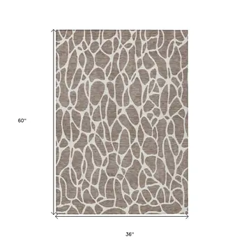 3' X 5' Taupe And Ivory Geometric Washable Indoor Outdoor Area Rug