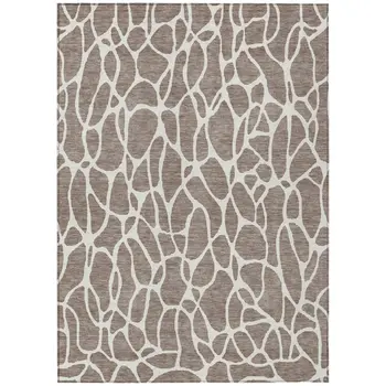 3' X 5' Taupe And Ivory Geometric Washable Indoor Outdoor Area Rug