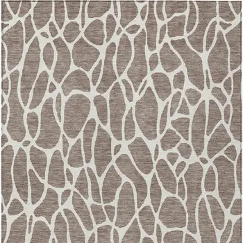5' X 8' Taupe And Ivory Geometric Washable Indoor Outdoor Area Rug