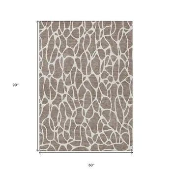 5' X 8' Taupe And Ivory Geometric Washable Indoor Outdoor Area Rug