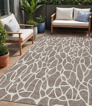 5' X 8' Taupe And Ivory Geometric Washable Indoor Outdoor Area Rug