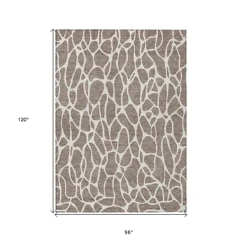 8' X 10' Taupe And Ivory Geometric Washable Indoor Outdoor Area Rug