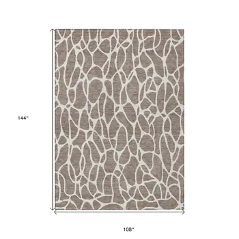 9' X 12' Taupe And Ivory Geometric Washable Indoor Outdoor Area Rug