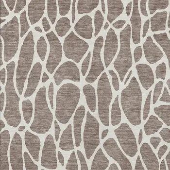 9' X 12' Taupe And Ivory Geometric Washable Indoor Outdoor Area Rug