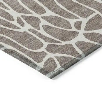 10' X 14' Taupe And Ivory Geometric Washable Indoor Outdoor Area Rug